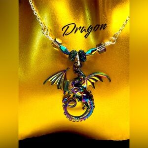 Titanium” oxidized” metallic dragon/Wiccan/medieval-necklace